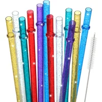 Reusable Clear Plastic Glitter Straws Extra Long Tumbler Straws for Cups with Cleaning Brush Drinking Straws for Tumbler Party