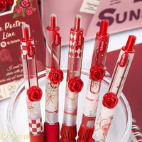 5Pcs Creative Rose Series 0.5mm Gel Pen Set Ultra Soft Silicone Pen Grip Quick-Drying Ink Pen Office Signature Pen
