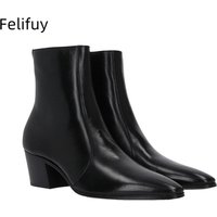 Schwarze spitze Herren-Retro-Chelsea-Stiefel, modischer britischer Stil, kurze Stiefeletten, lässige High-Top-Schuhe aus echtem Leder, hoher Absatz