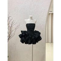 Elegant Black Sexy Short Dress Puffy Waist Slimming Skirt Ballet Gown Sleeveless High Waist Polyester Spring Fashion Set