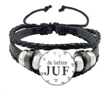 VOOR DE Liefste Juf Glass Cabochon Handmade Multilayer Leather Bracelets Thank You Juf Gift Thank You Dear Teacher Gift Jewelry