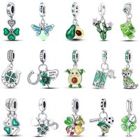 925 Silver Color Four-Leaf Clover Avocado Cactus Green Series Charms Beads Fit 3mm 925 Original Bracelet Fine DIY Jewelry