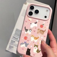 Cute Star Fruit Cat Pattern Shockproof Light Pink Silicone Phone Case For iPhone 17 16 15 14 13 12 11 Pro Max 16 Plus Air Cover