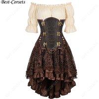 Pirate Corset Dresses Brown Steampunk Corset Skirt Plus Size Pirate Costume For Women Underbust Corset Three Piece Set