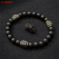 (HB05)Elastic Adjustable Men Bracelet 8mm Black Onyx Lava Stone Beads Bracelet For Bead Charm Bracelet With Elastic Cord