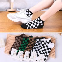 Funky Harajuku Women Checkerboard Socks Geometric Checkered Low Tube Short Hip Hop Cotton Streetwear Crew Ankle Socks Girls Sox