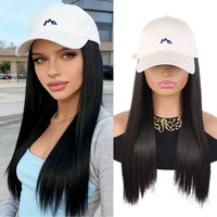 Synthetic Wig Hat with Long Straight Hair and Embroidered Beige Baseball Cap, One Piece Headwear for Effortless Style, Ideal for