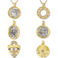 3pcs/Lot Copper Retro Roman Coins Jesus DIY Charms Zircon Evil Eye Necklace Pendants Woman Cross Heart Lock Jewelry Wholesale