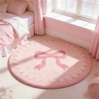 Kawaii Pink Bow Print Round Rug Soft Non-Slip Carpet Coquette Style Bedroom Floor Mat Cute Pastel Children's Room Decor