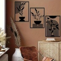 Black Metal Wall Art Decor 3-Piece Set,Modern Abstract Line Design Rustproof Iron for Bedroom Living Room Indoor Outdoor