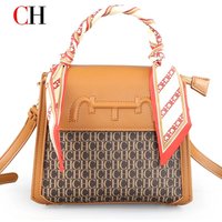 CH Women's Monogram Embossed Crossbody Bag with Scarf Handle & Horsebit Detail Fashion Shoulder Bag for Daily/Party