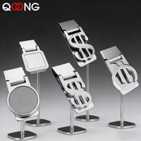 QOONG Custom Lettering Stainless Steel Silver Money Clip Holder Slim Pocket Cash ID Credit Card Metal Clips Wallet QZ40-009