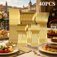 40-piece mirror-finish stainless steel cutlery set includes a knife, fork, spoon, coffee spoon, and dessert fork set. The cutler