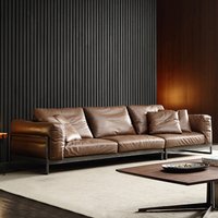 Minimalist Genuine Leather Sofa, Made with Top-grain Cowhide, High-density Sponge Filling, and Metal Frame, Use for Living Room.