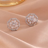 ZAKOL Fashion Elegant Geometric Zircon Flowers Stud Earrings for Women Girls Cute Simple Shiny Zirconia Ear Jewelry Gift