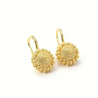 Gold Plated Stainless Steel Vintage Filigree Round Drop Hook Earrings Tarnish Resistant Hypoallergenic Jewelry for Women Daily W