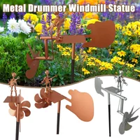 Metal Drummer Windmill Statue Garden Decorations Handmade Wind Spinner Rock Percussionist Music Art Statue for Yard Lawn Decor