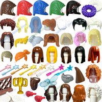 MOC Figure Body Accessory Building Blocks Girl's Curly Hair Scarf Farmer's Hat Tennis Racket Boxing Gloves Trophy Brick Toys N19