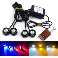 4 IN 1 Car Strobe Flash Grille Eagle Eye Light Flashing Emergency DRL Daytime Running Lights White Red Blue with Remote Control