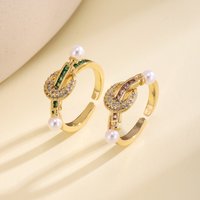 Nidin Vintage French Style Pearl Open Ring For Women Horseshoe Buckle Jewelry With Zircon Inlay Adjustable Size Daily Wear Gifts