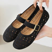 Soft-soled Breathable Hollow Hole Shoes Fairy Style with Skirt Flat Bottom One-word Buckle with Mary Jane Slippers Girls