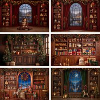 Toile de fond photographique pour Noël : Atelier du Père Noël, boutique de jouets vintage, scène de vacances, portrait familial hivernal