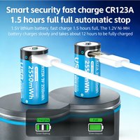 CR123A 3V 2550mAh Alkaline Rechargeable Battery with TypeC Fast Charging High Capacity for Security Cameras And Flashlight Devi