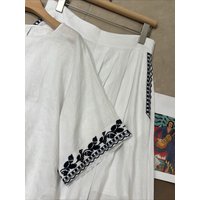 Classic round neck loose floral embroidery linen pullover high waisted retro casual skirt elegant and fashionable women's set