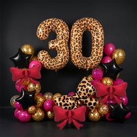 Leopard Birthday Party Decorations Cheetah Print Big Number 30 Foil Balloons Mylar Bows for Anniversary Wedding Decors Supplies