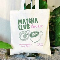 Women's Matcha-Themed Tote Bag with the Slogan "Matcha Club", Large Capacity Casual Handbag, Machine Washable, Suitable for Fitness, Travel, and Daily Commuting