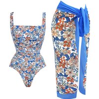 2Pcs Retro Print Swimsuit With Cover Up Sexy Women Swimwear 2025 Push Up Bikinis Female Bandeau Biquini 2XL Bodysuit Beachwear