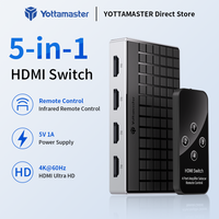 Yottamaster HDMI Switch 4K@60Hz 5-in-1 HDMI splitter with wireless remote. Compatible with PS5/4/3 Xbox One Blu-ray DVD players