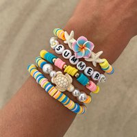 Ingemark 5Pcs/Set Romantic Tiny Flower Plastic Turtles Chain Bracelets Women Boho Polymer Clay Charm Bangles Y2K Summer Jewelry