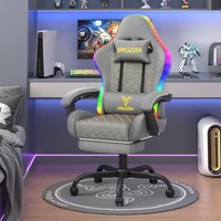 Ergonomic LED Gaming Chair | Racing Style High Back with Lumbar Support, Recliner and Footrest (Grey)