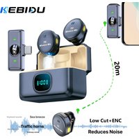 KEBIDU Wireless Lavalier Microphone Double Noise Reduction HiFi Sound Quality 1 to 2 Mini Mic For Video Recording Live Streaming
