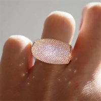 Luxurious Full Paved Sparkling Synthetic Zirconia Rose Golden Plated Ring Women's Fashion Temperament Banquet Jewelry Accessory