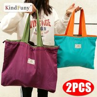 Drawstring Supermarket Shopping Bag Fashion Reusable Grocery Storage Bag Eco-Friendly Shoulder Handbag for Travel Pocket Tote Ba