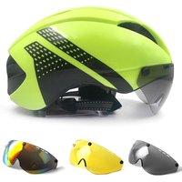 Aero Kask TT Time Trial Kaski rowerowe dla kobiet Mężczyźni Gogle Wyścigowy kask rowerowy szosowy z soczewkami Kolarstwo na świeżym powietrzu Czapki