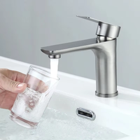 Brushed/Gray Bathroom Sink Faucet Hot and Cold Mixer Faucet Countertop Mount Stainless Steel Single Handle