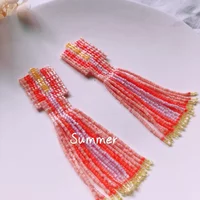 Bohemia Rice bead earrings Rainbow Color mixing Tassel Hand-woven Alloy Creativity Original National style Retro Beaded earrings