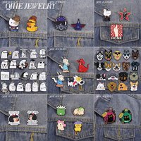 2-21Pcs Set Comedy Anime Animal Enamel Pins Magic Witch Black Cat Elf Golden Retriever Husky Dog Brooches Lapel Jewelry Badge