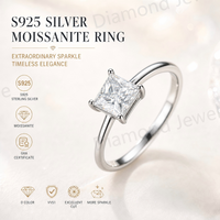 Adjustable Princess Moissanite Ring 925 Silver 18K Gold Plated - GRA Quality Gemstone Fashion Accessory