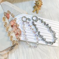 Sparkle Butterfly Crystal Beaded Phone Lanyard Pearl Short Wrist Strap Anti-lost Rhinestone Pendant Keychain Bag Camera Gift