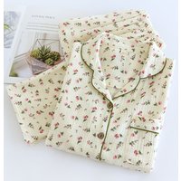 2026 Spring and Autumn Women's Pajama Set 100% Cotton Crepe Long sleeved Pants Two piece Cute and Sweet Home Fury Set Ladies