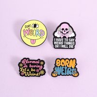 Funny Weird‑Themed Enamel Pins Colorful Text Skull Rainbow Lapel Badges, Edgy Aesthetic Jewelry Gift for Women