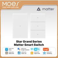 MOES Tuya Star Grand Series Matter WiFi Smart Light Switch 10A Neutral Required Work with Alexa Google Apple Homekit Smartthings
