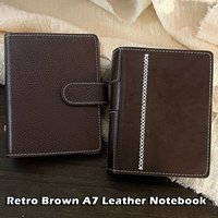 Portable Retro Brown Loose-leaf Notebook A7 DIY Scrapbook Travel Journal PU Leather Diary Book Student Use