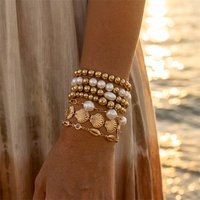 7Pcs/Set Boho Shell Starfish Layered Bead Bracelets for Women Luxury Imitation Pearl Handmade Bracelet Vacation Jewelry Gift