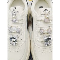 2PCS Cute Bling Cat Shoe Lace Charms ABS Rhinestone Silvery Bow Shoelace Accessories DIY Luxury Rabbit Decor Shoe Clip Fit Boots
