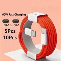 5Pcs USB C to Type C Color Cable Fast Charging For Apple Phone15 16 Huawei Xiaomi Samsung Type C Weaving Cable Accessories